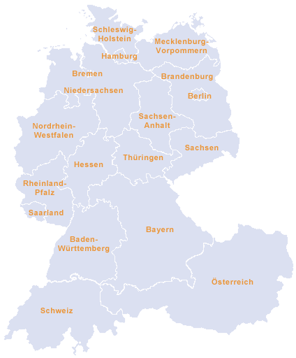 Karte von Deutschland, Österreich und der Schweiz